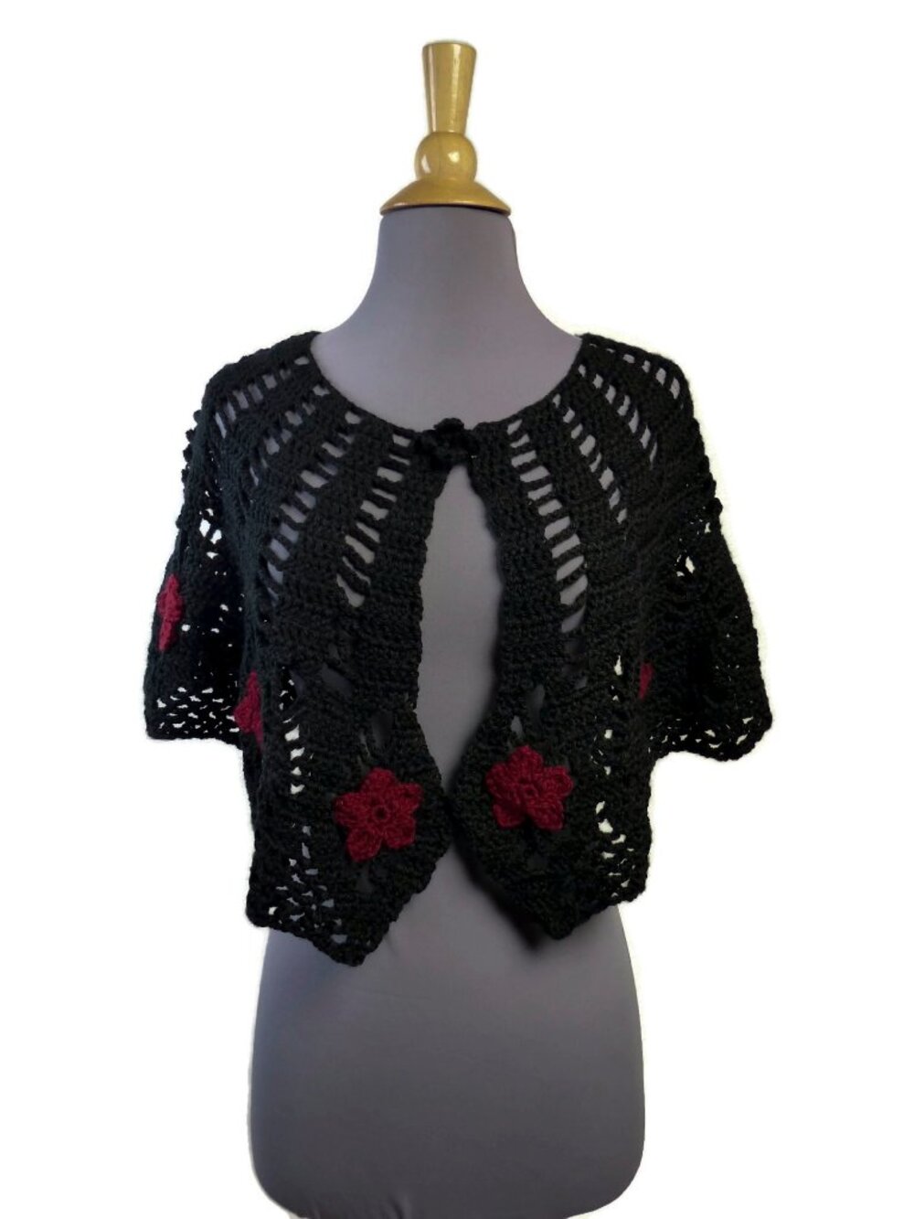 Hand Crocheted Capelet ONE SIZE Black and Red Neo-Victorian Goth Elegant Stole